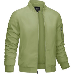 Men's Bomber Lightweight Jacket-Spring Fall Casual Thin Full Zip Olive Green L